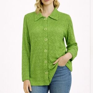 Vintage Green Women's Cotton Blend Knit Cardigan